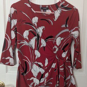 Alfani Women's Blouse, Size PM - Red with white flowers, 3/4 sleeves